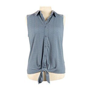 ADRIANNA PAPELL BLUE POLKA-DOT SLEEVELESS TOP, SIZE M